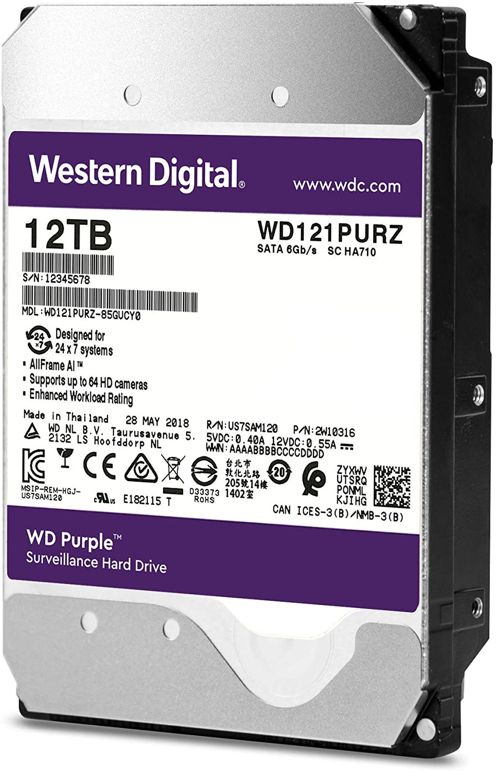 WD 12TB Purple 7200 rpm SATA III 3.5