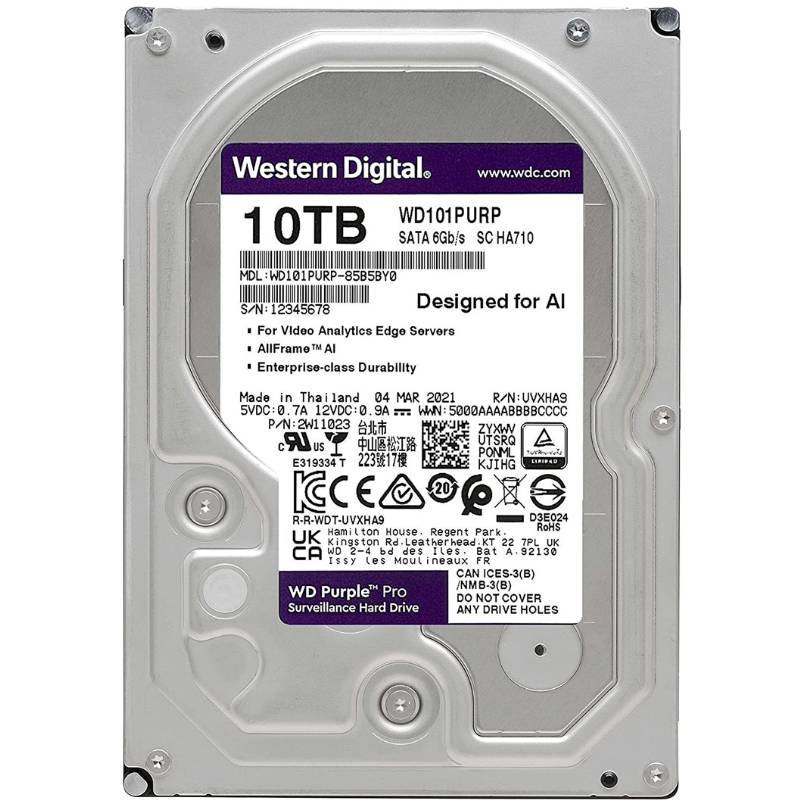 WD Purple Pro Surveillance Hard Drive – 10TB, 256 MB, 7200 rpm – WD101PURP4