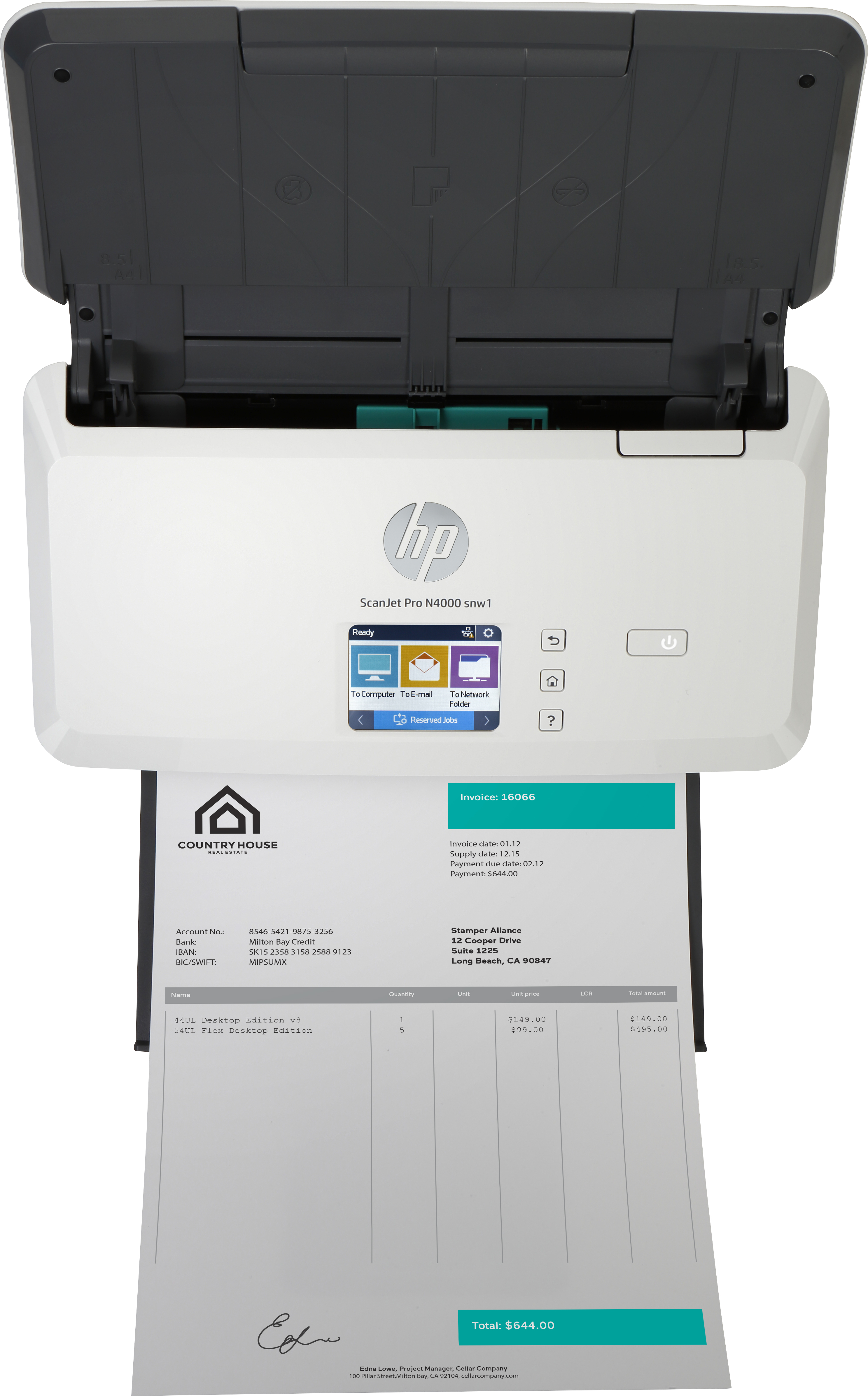 HP Scanjet Pro N4000 snw1 Sheet-feed Scanner Sheet-fed scanner 600 x 600 DPI A4- 6FW08A3