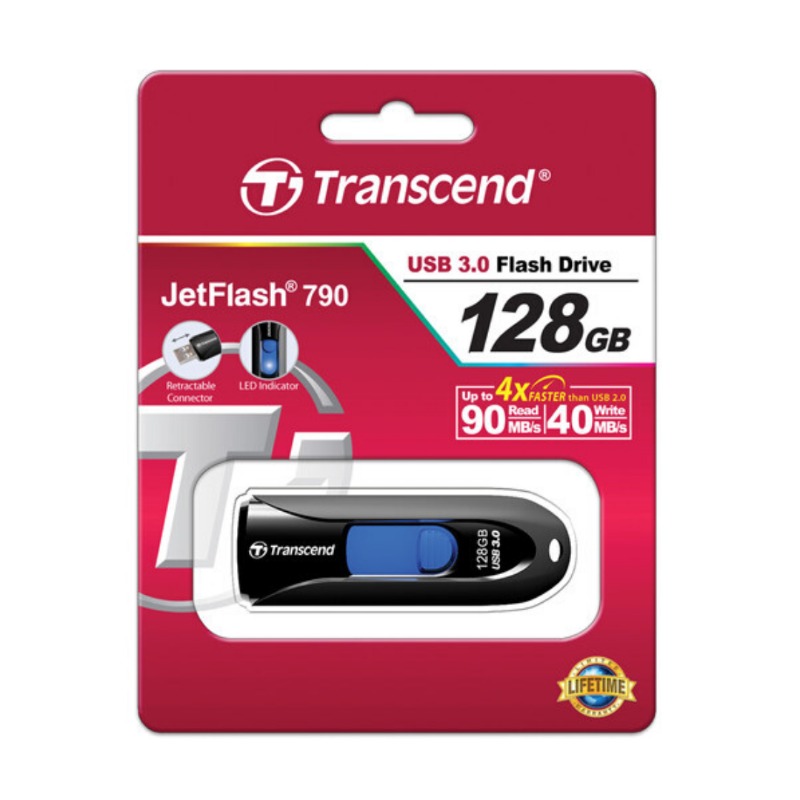 Transcend 128GB JetFlash 790 USB 3.0 Flash Drive (Black)