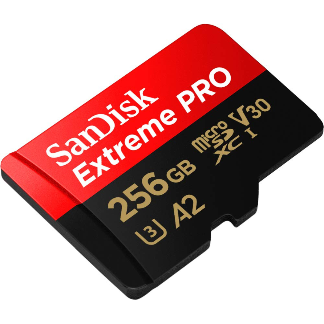 SanDisk 256GB Extreme PRO® microSD™ UHS-I Card with Adapter C10, U3, V30, A2, 200MB/s Read 140MB/s Write SDSQXCD-256G-GN6MA3