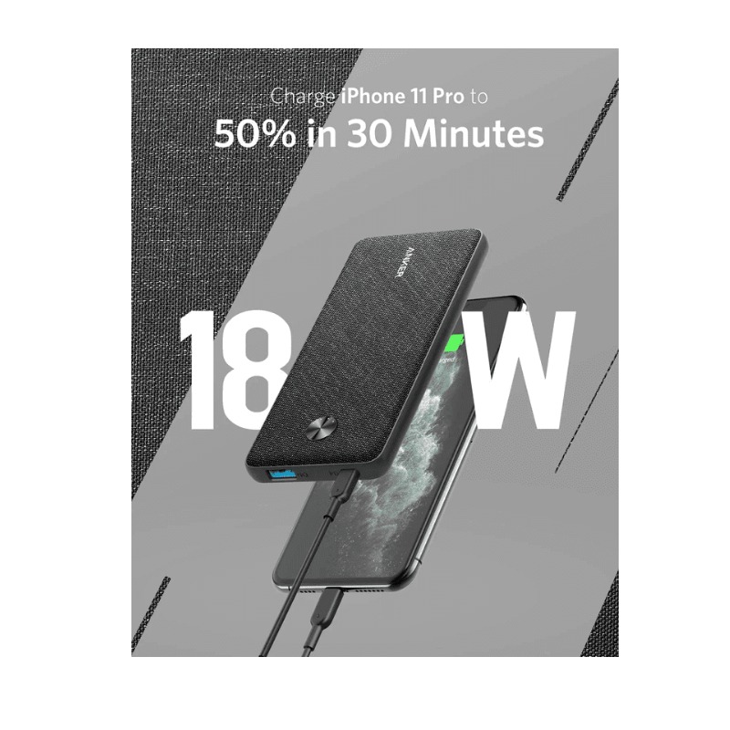 Anker PowerCore Slim 10000 PD, USB-C Portable Charger (18W), 10000mAh Power Delivery Power Bank for iPhone 11 / Pro / 8/ XS/XR, S10, Pixel 3, and More (Charger Not IncludeD)0