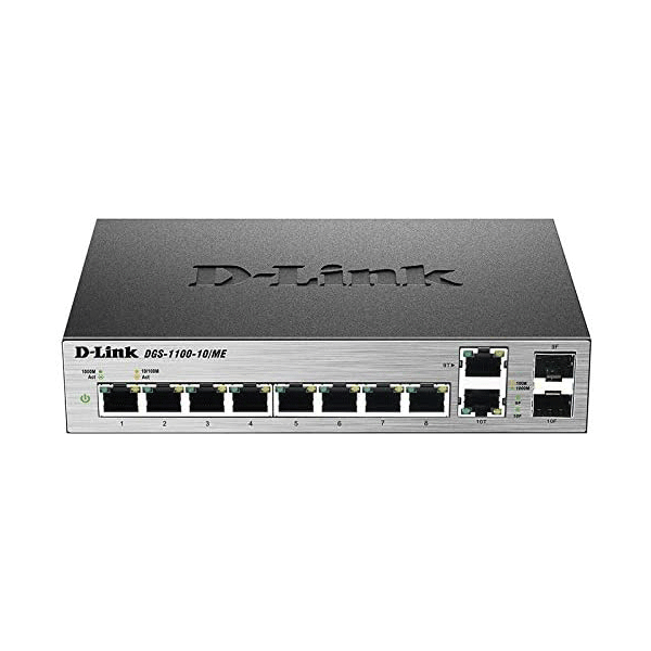 D-Link 8-port 1000Base-T Easy Smart gigabit Switch with 2 combo 100/1000Base-T/SFP ports, IPv6 support, MetroEthernet switch â€“ DGS-1100-100