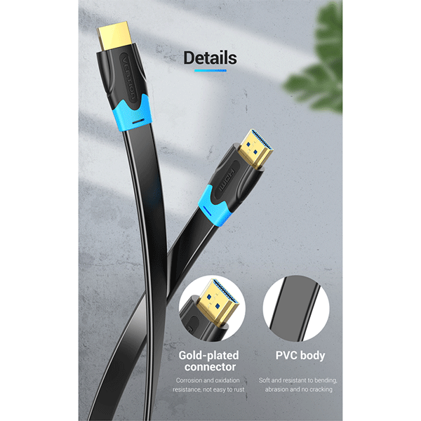 VENTION FLAT HDMI CABLE 1M BLACK - VEN-AAKBF4