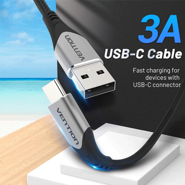 VENTION USB Type C Cable 3A Fast Charging, Premium Nylon Braided USB A to USB C Charger Cable 3M3