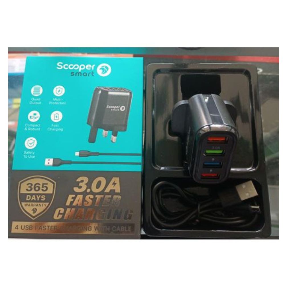 SFC-04C 4-PORT USB WALL CHARGER 3.0A FAST CHARGING ADAPTER