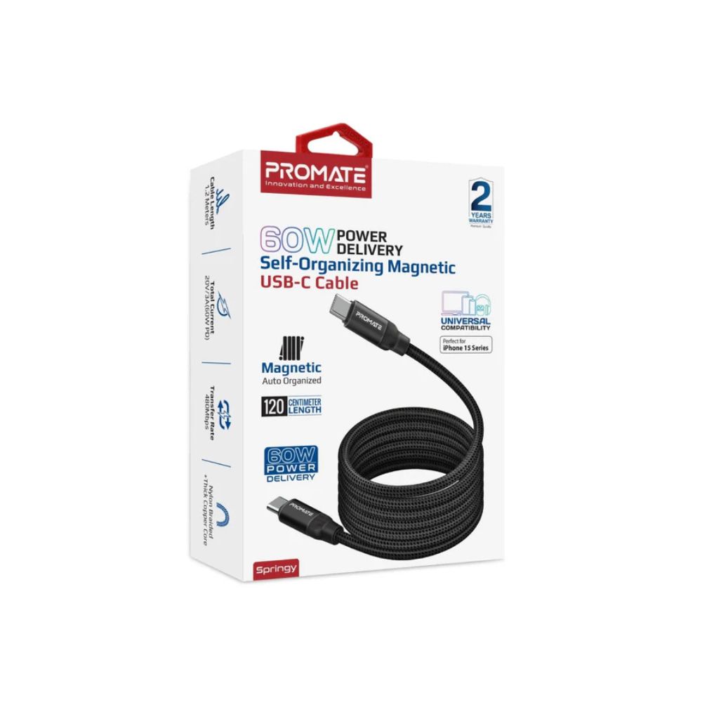 Promate Springy Magnetic Self-Organizing Cable 60W 1.2M