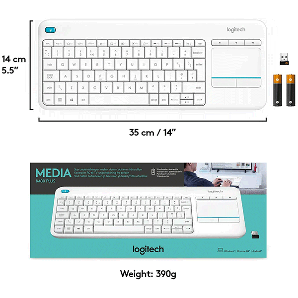 Logitech Wireless Keyboard with TouchPad K400 Plus  (920-007146) - White4