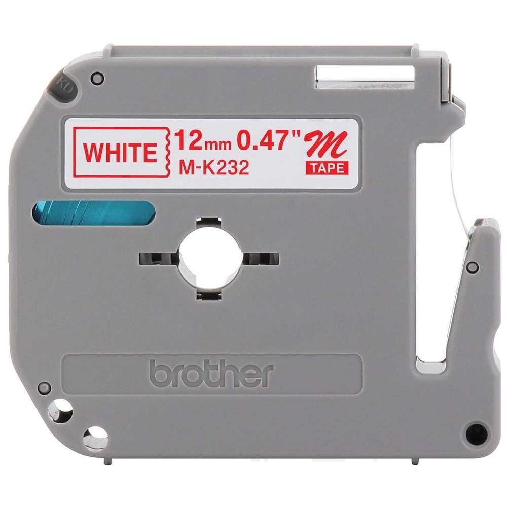 Brother M Tape M-K232 12mm  Red on White Tape2