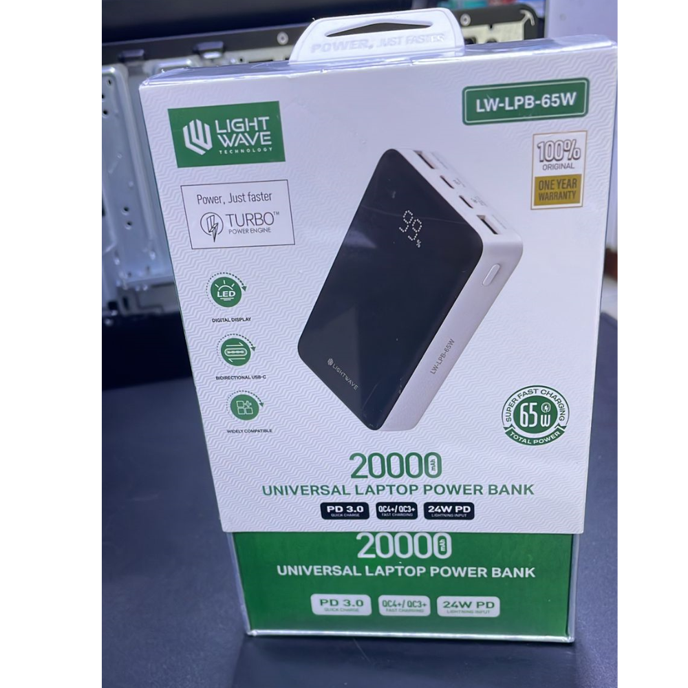 Lightwave 20000mAh Laptop Power Bank-LW-LPB-65W