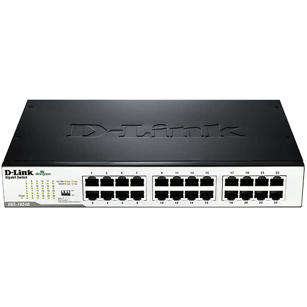 D-Link Fast Ethernet Switch, 24 Port Gigabit Unmanaged Fanless Network Hub Desktop or Rack Mountable (DGS-1024D)0