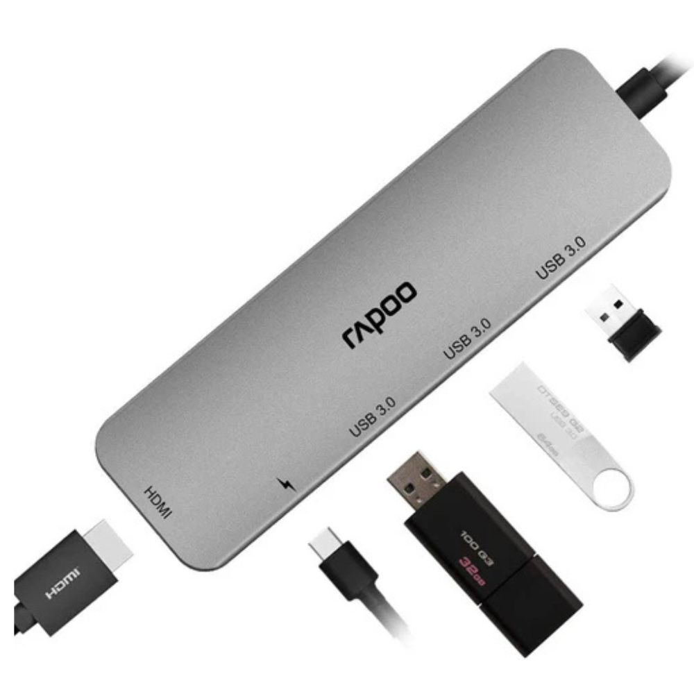 RAPOO XD100C 5-IN-1 USB TYPE-C HUB WITH 4K HDMI, 3 USB 3.0 PD CHARGING