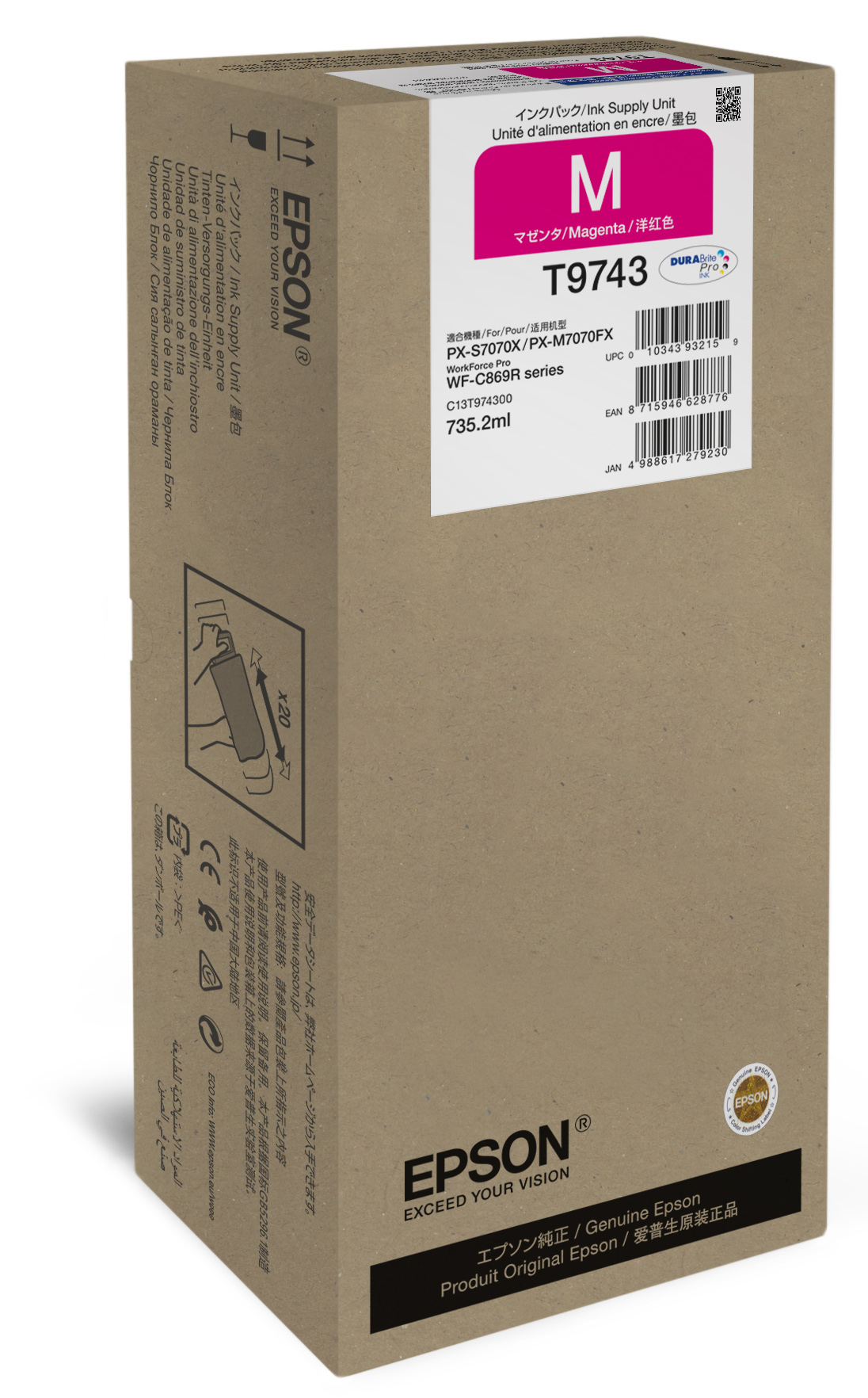 Epson T9743 Magenta XXL Ink Cartridge for WF-C869R Series (C13T974300)0