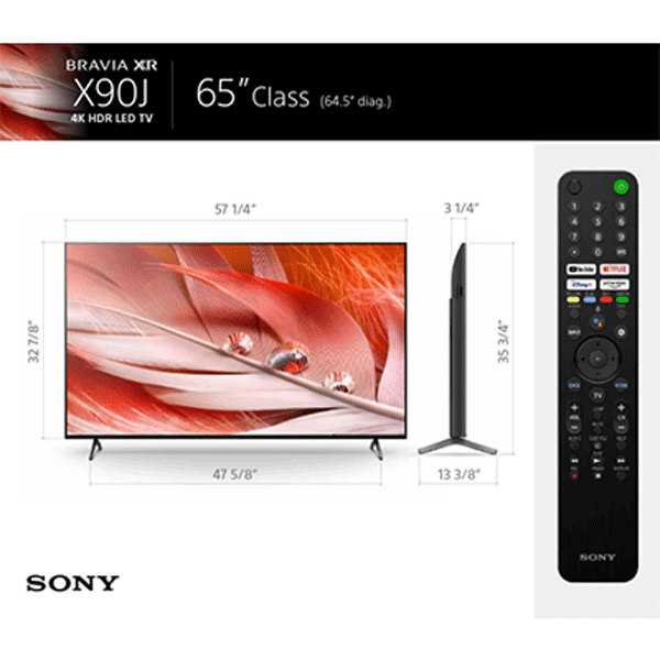 Sony X90J 65 Inch TV: BRAVIA XR Full Array LED 4K Ultra HD Smart Google TV with Dolby Vision HDR and Alexa Compatibility (XR65X90J)2