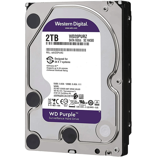 Western Digital 2TB WD Purple Surveillance Internal Hard Drive HDD - 5400 RPM, SATA 6 Gb/s, 64 MB Cache, 3.54
