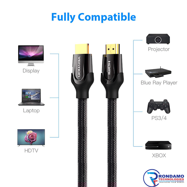 Vention 4K HDMI Cable HDMI 2.0 Cable High Speed 18Gbps,Nylon Braided,Support 3D 1080P,Ethernet and Audio Return (ARC), 15M- VEN-VAA-B05-B15004