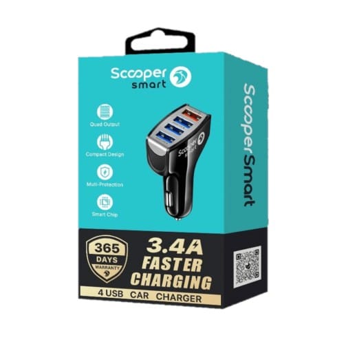 Scooper Smart SCC-08 Car Charger with 4 USB Ports