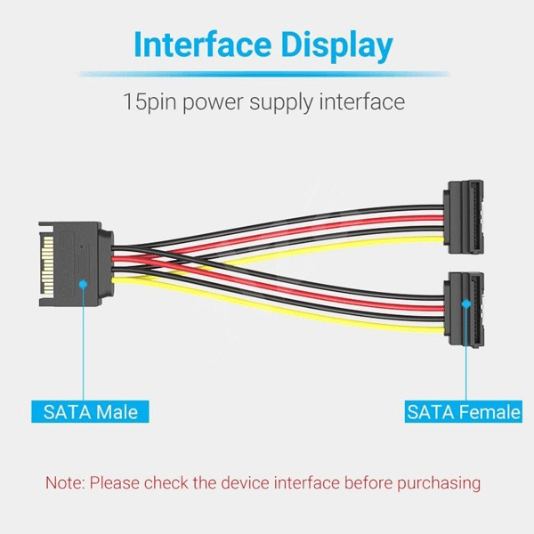 Vention SAT 15P Male to Female Power Splitter Cable 0.15 Meter Black (KDBBB)0