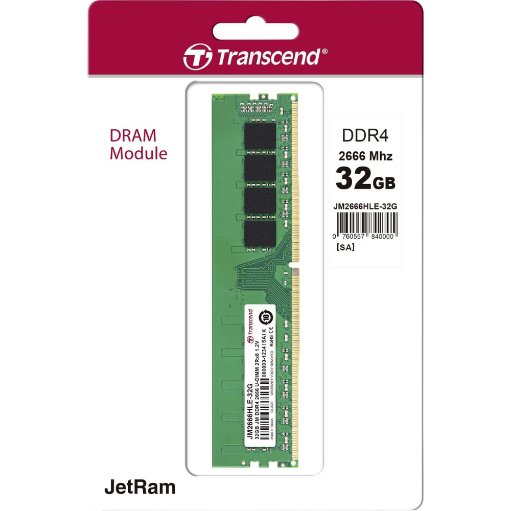 Transcend 32GB DDR4 2666 MHz DIMM (1 x 32GB)- JM2666HLE-32G3