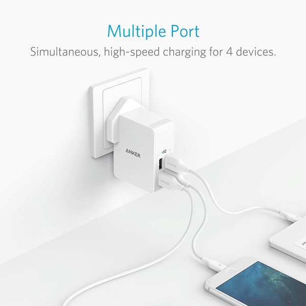 Anker USB Plug Charger 5.4A/27W 4-Port USB Wall Charger, PowerPort 4 Lite with Interchangeable UK and EU Travel Charger2
