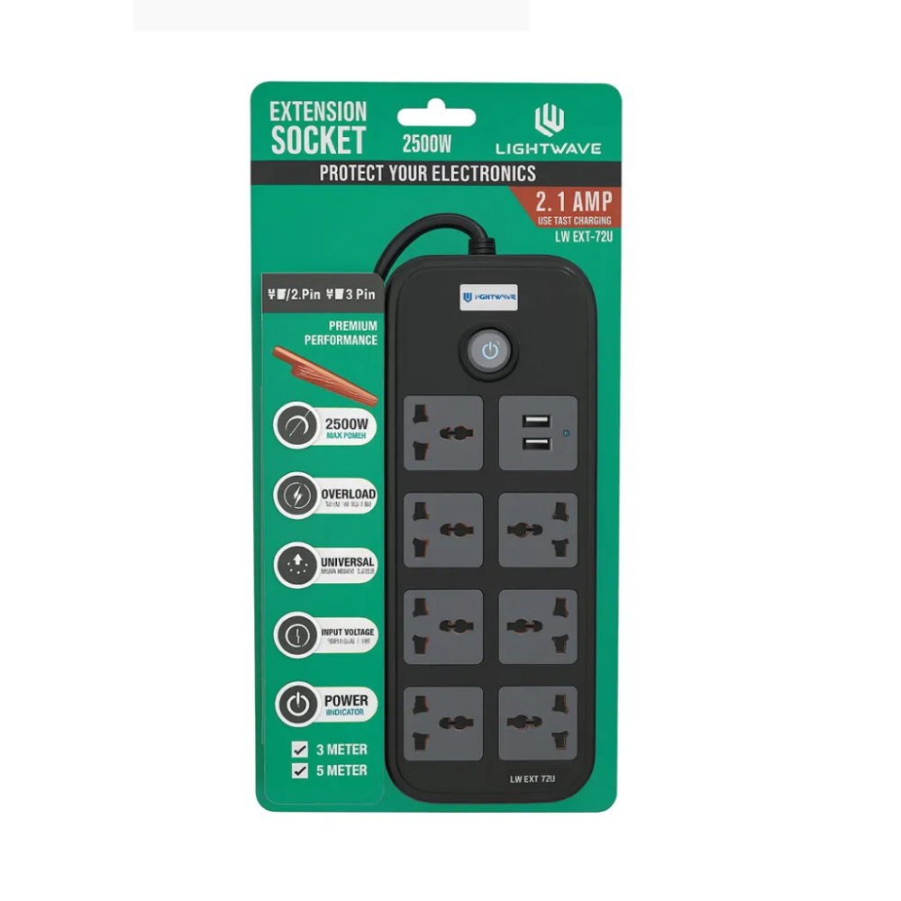 Lightwave 4-Way Extension Socket 3 Metres USB-C-LW EXT 42C1U