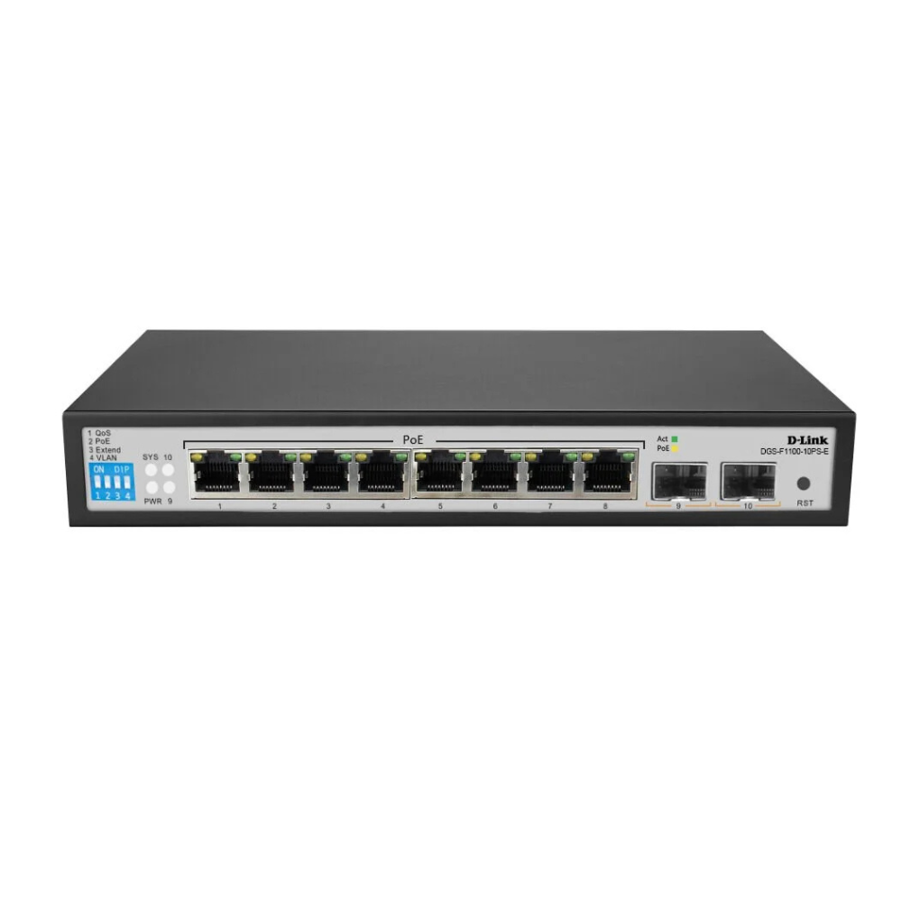 D-Link 8 Port PoE Gigabit Smart Managed Switch- DGS-F1100-10PS-E/B0