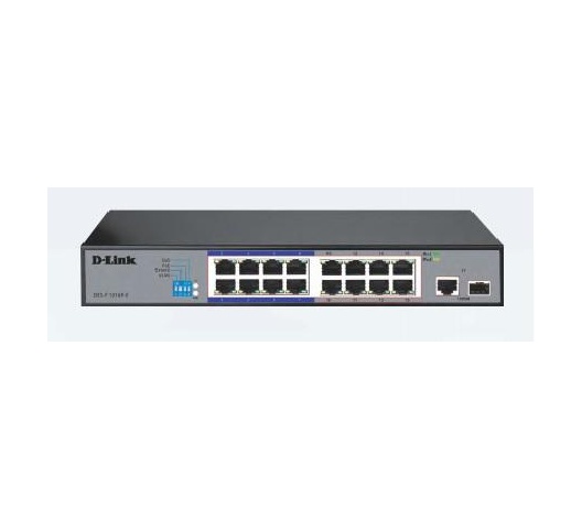 D-Link 16-port Fast Ethernet Unmanaged Long Range 250m PoE+ Surveillance Switch with 16 PoE ports- DES-F1016P-E