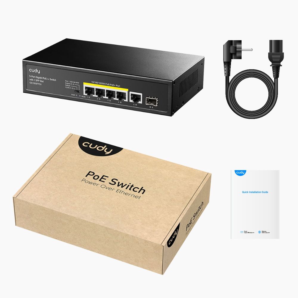 CUDY 5-PORT GIGABIT PoE(120watts) + Switch with 1 SFP Slot