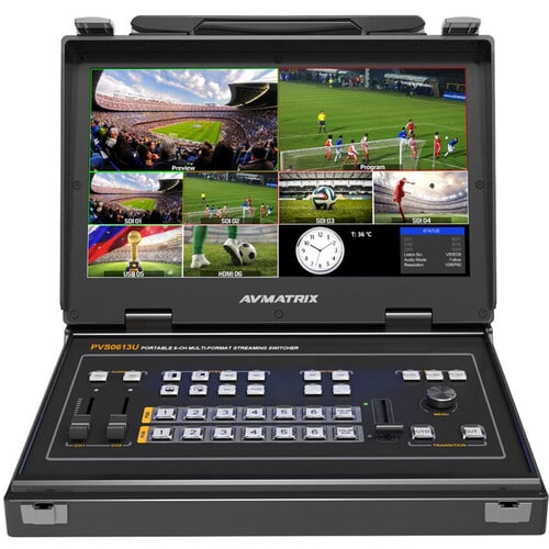 AVMATRIX Portable 6-Ch SDI/HDMI Multi-Format Streaming Switcher with 13.3″ Display