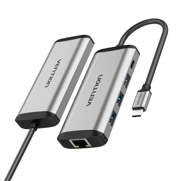 Vention USB Type C To 3 Ports USB 3.0 Hub with Gigabit Ethernet Adapter & PD Converter â€“ TGDHB3