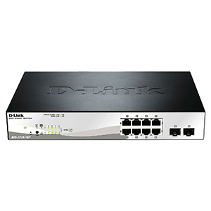 D-Link 8-ports 10/100/1000Base-T PoE + 2 SFP ports Smart Switch, 78W PoE Power budget.  (802.3af/802.3at support) - DGS-1210-10P