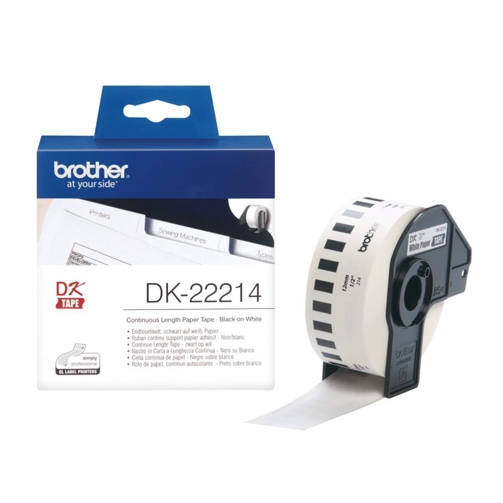 Brother DK-22214 Black On  White 12mm Tape