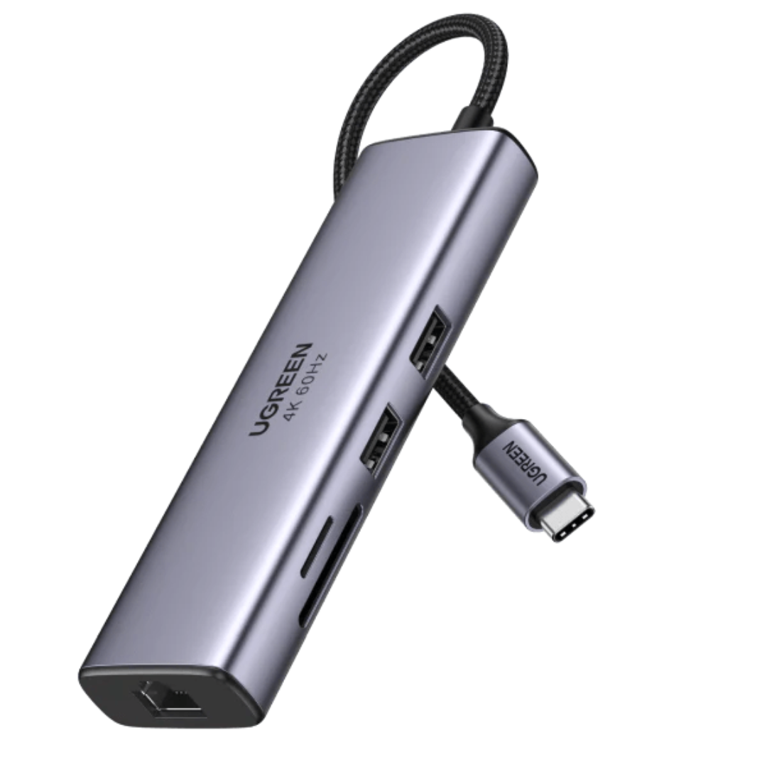 UGREEN USB-C Multifunction Adapter 7 in 1 HUB, CM512 USB-C to USB 3.0 (2 Ports) + HDMI + Gigabit Ethernet + SD & TF Card Reader- UG-605154