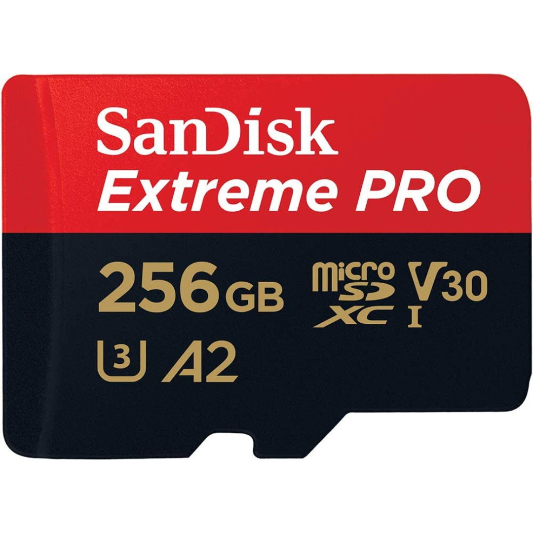 SanDisk 256GB Extreme PRO® microSD™ UHS-I Card with Adapter C10, U3, V30, A2, 200MB/s Read 140MB/s Write SDSQXCD-256G-GN6MA2