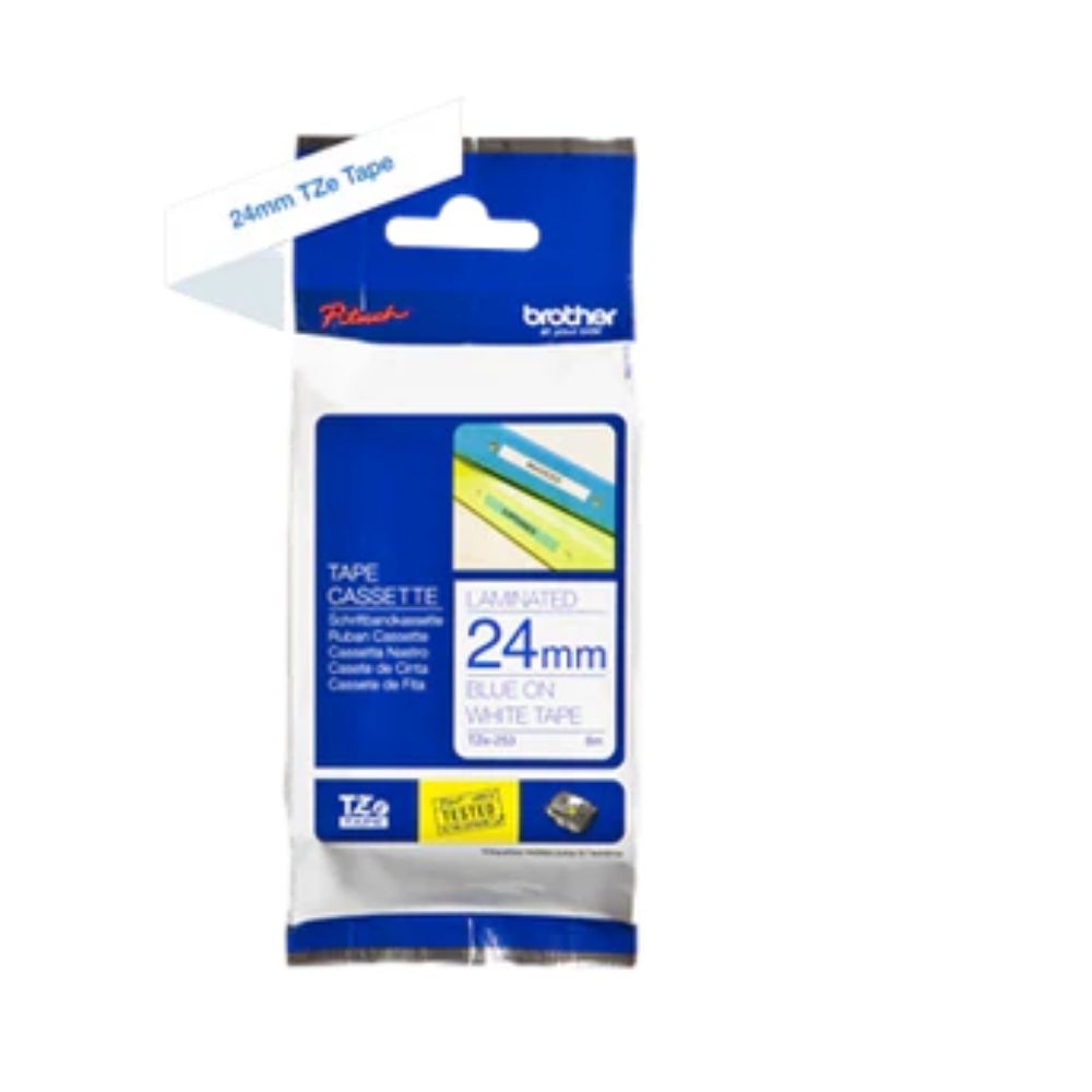 Brother TZE-253 Blue on White Tape3