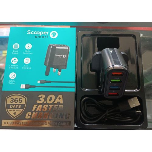 SFC-04C 4-PORT USB WALL CHARGER 3.0A FAST CHARGING ADAPTER