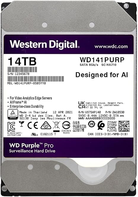 WD Purple Pro Surveillance Hard Drive 14TB, 512MB – WD141PURP3