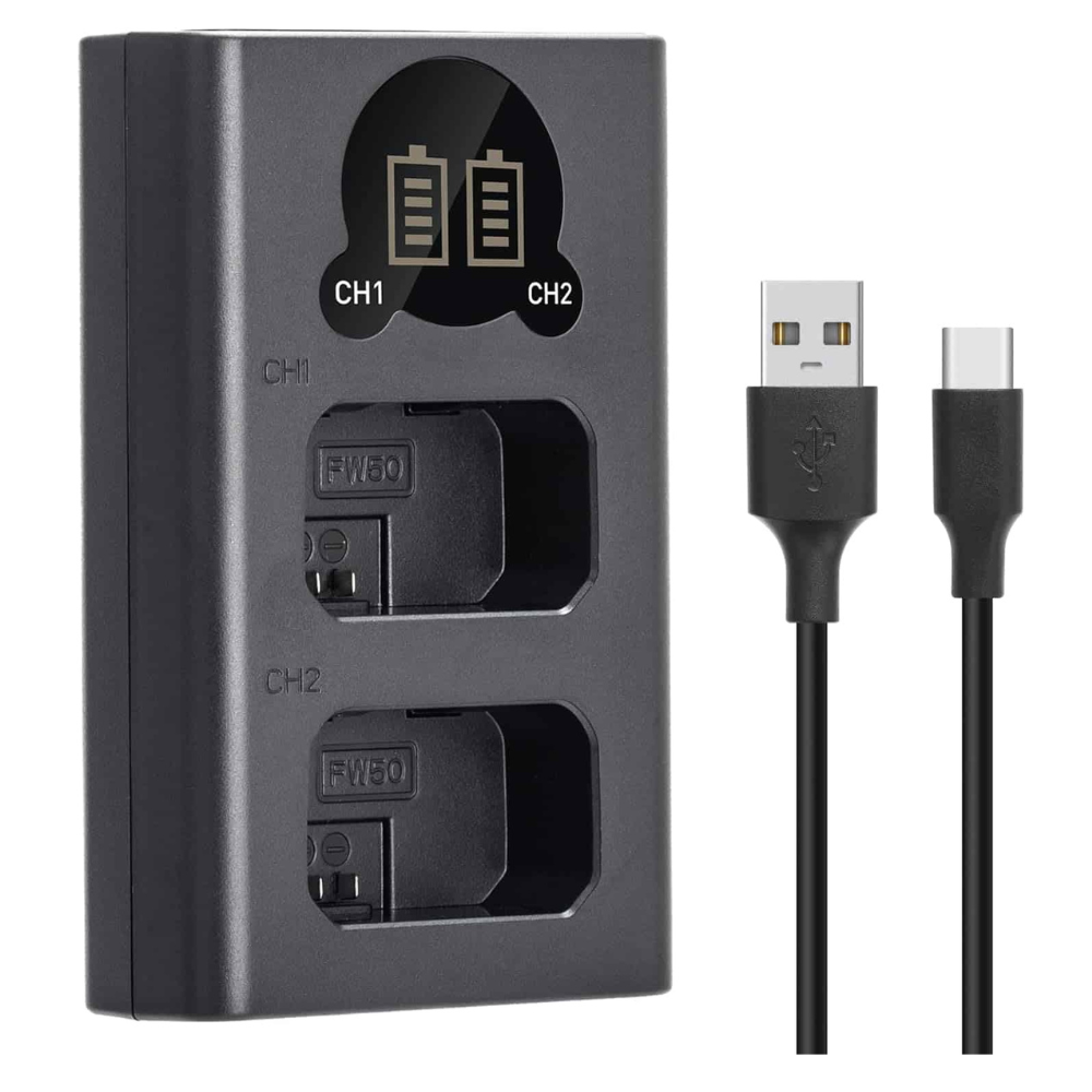 Caisi 2-Pack NP-FW50 Sony Replacement Battery and Charger Set0