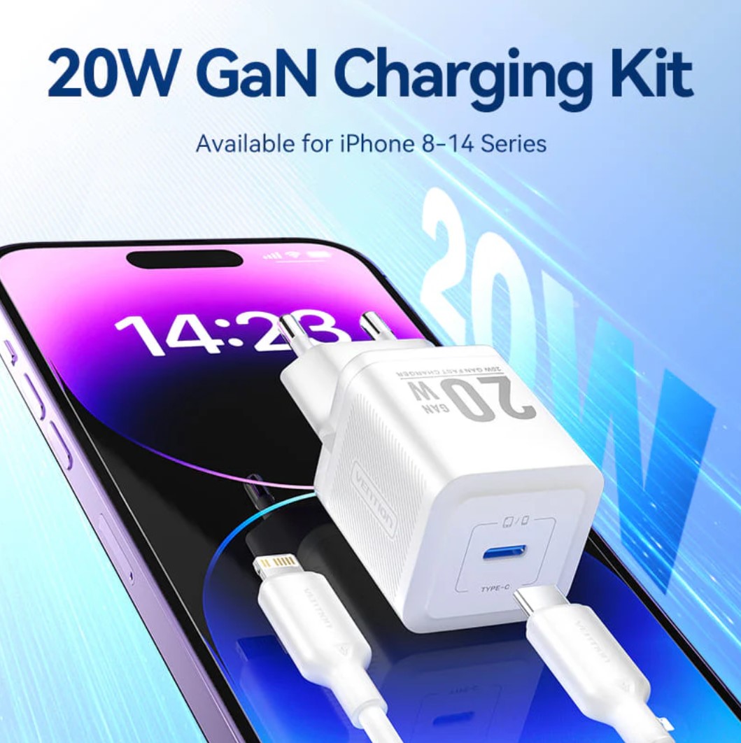Vention 1-Port USB-C GaN Charger (20W) UK-Plug Black   4