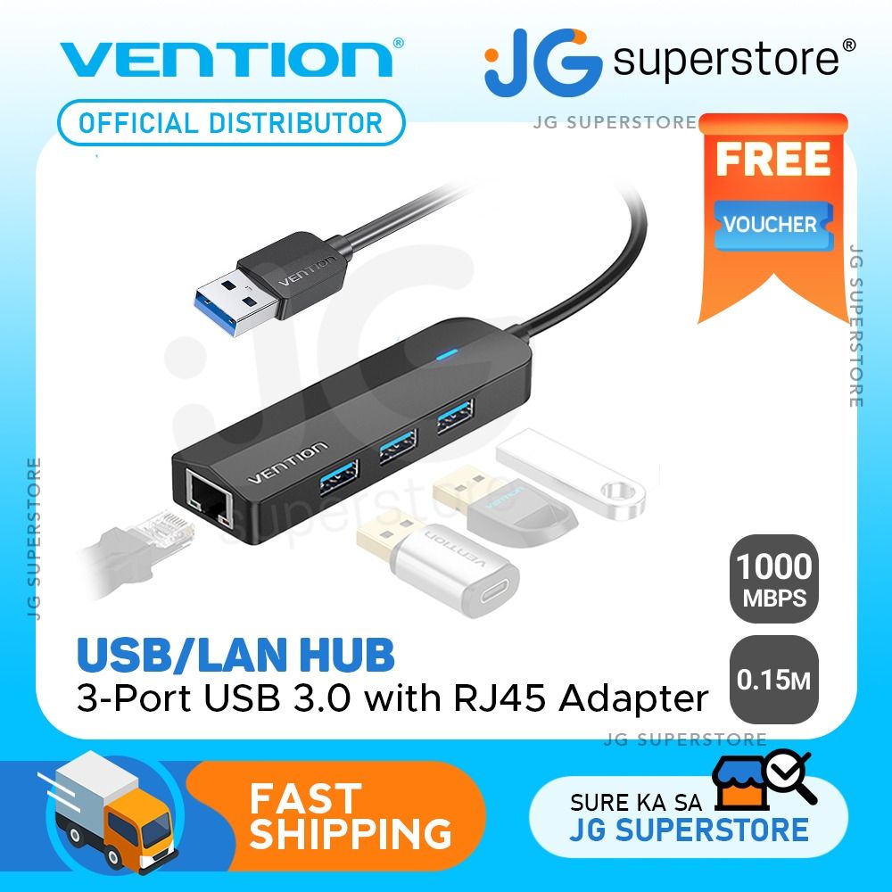 Vention 3-Port USB 3.0 Hub with Gigabit Ethernet Adapter 0.15M Black3