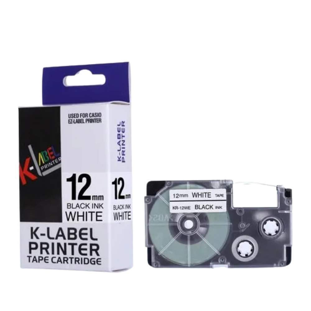 Casio 12mm Black on white labelling tape Cartridge2