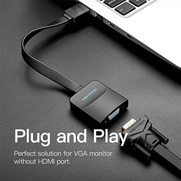 ENTION FLAT HDMI TO VGA CONVERTER WITH FEMALE MICRO USB AND AUDIO PORT  0.15M BLACK - VEN-ACKBB3