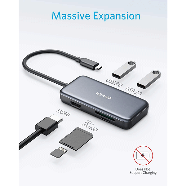 Anker USB C Hub, 5-in-1 USB C Adapter, with 4K USB C to HDMI, SD and microSD Card Reader, 2 USB 3.0 Ports3