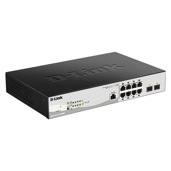 D-Link 8-ports 10/100/1000Base-T PoE + 2 SFP ports Smart Switch, 78W PoE Power budget.  (802.3af/802.3at support) - DGS-1210-10P3