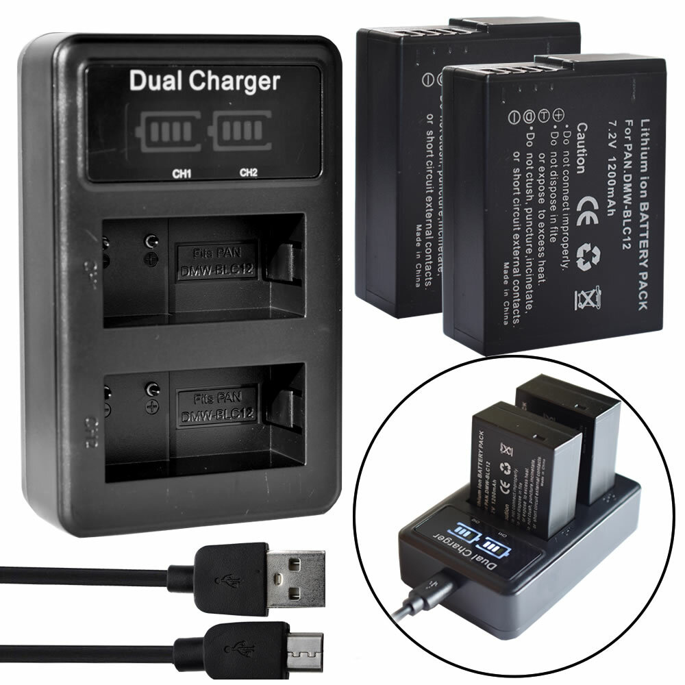 DMW-BLC12 Dual Charger for Lumix G7, G85, G95, FZ1000, GH2, G5, G6, GX8, FZ200, FZ300 3