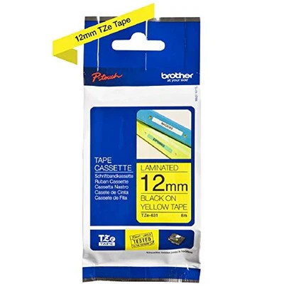 12mm x 8m Black on yellow label tape0