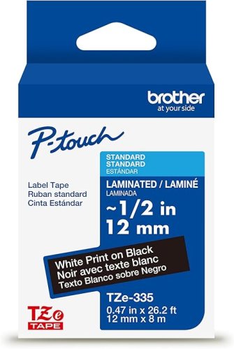 Brother TZe-335 White on Black Laminated Tape0
