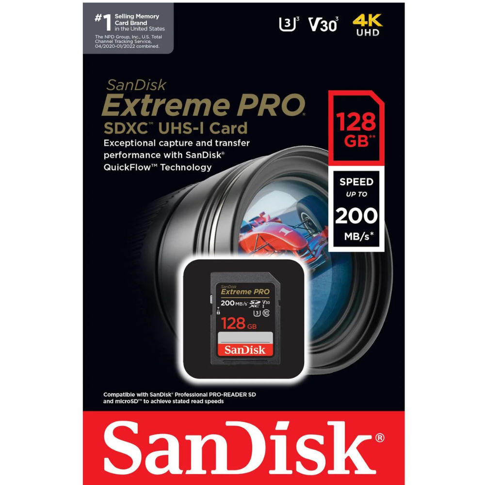  SanDisk 128GB Extreme PRO SDXC UHS-I Memory Card - C10, U3, V30, 4K UHD, SD Card - SDSDXXD-128G-GN4IN2