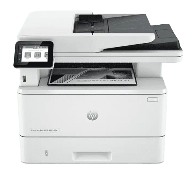 HP LaserJet Pro MFP 4103fdn Printer, Print, Copy, Scan and Fax - Duplex Printing, ADF, Duplex ADF Scanning, Ethernet, USB Interface with LCD Touchscreen - 2Z628A4