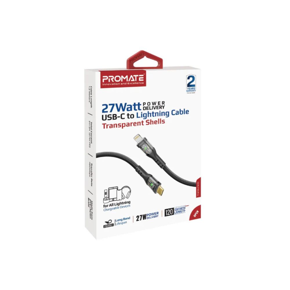 Promate 27W Power Delivery USB-C to Lightning Cable-TransLine-Ci